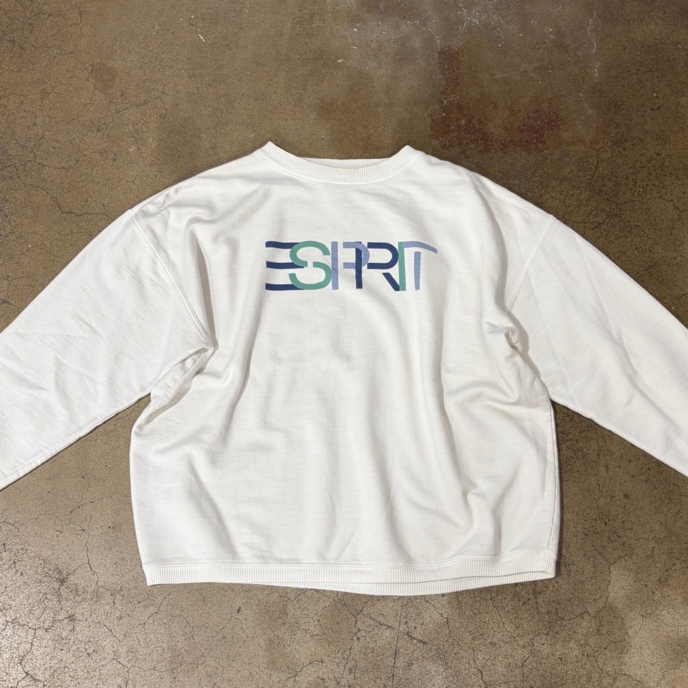 Vintage Esprit White Pullover Sweatshirt Long Sleeve with Multicolor Logo 90s